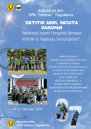 Cover Buku SETITIK ABDI SEJUTA HARAPAN BERSINERGI 
DALAM MENGABDI BERSAMA KKNBN DI 
TEGALREJO GUNUNGKIDUL